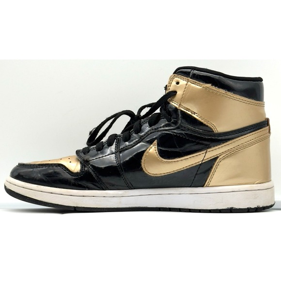 Size 8.5  Jordan 1 Retro High NRG Gold Toe 2018 Patent Black White Mens Air main image 12